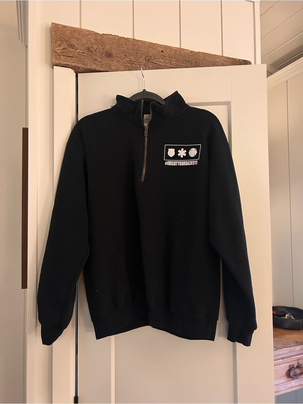 Black Half-Zip Men's Sweatshirt with Chest Graphic